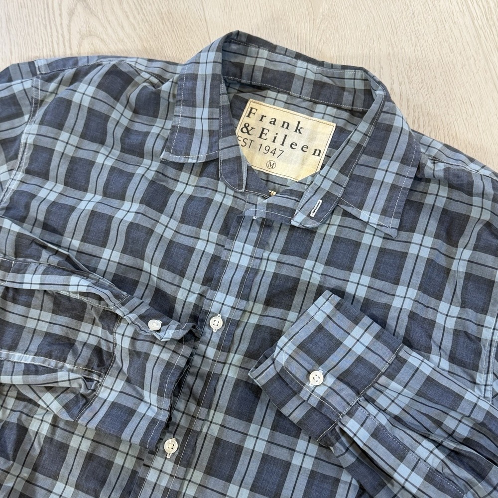 Frank & Eileen Shirt Women's M Gray Blue Plaid Long Sleeve Button Woven In Italy